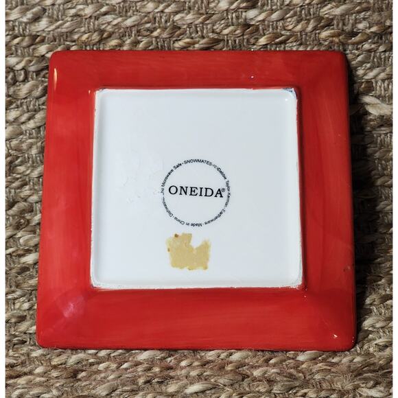 2 Snowmates Square Dinner & Salad Plates Red Snowman Christmas Holidays Sakura - Picture 7 of 10